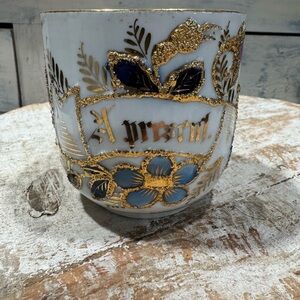Vintage Made In Germany Porcelain A Present Gold Floral Glitter Mug